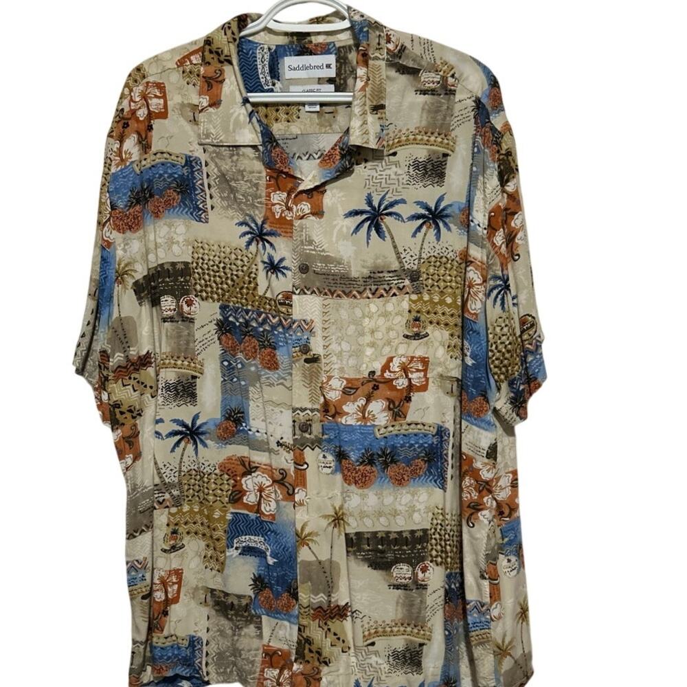Saddlebred Men's Classic Fit Blue Orange Short Sleeve Button Up Shirt Size XXL